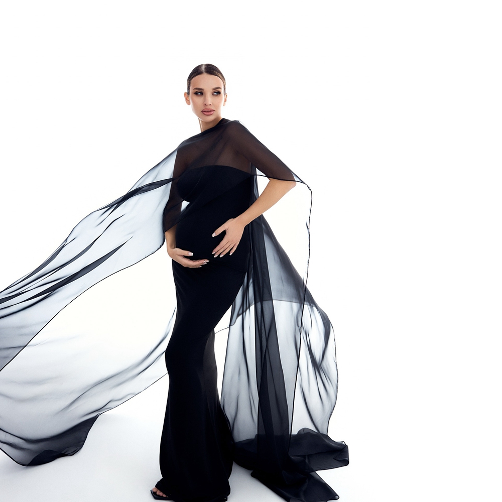 Photography Club - Zwangerschapsfotografie rekwisieten Chiffon Cape Wit Zwart