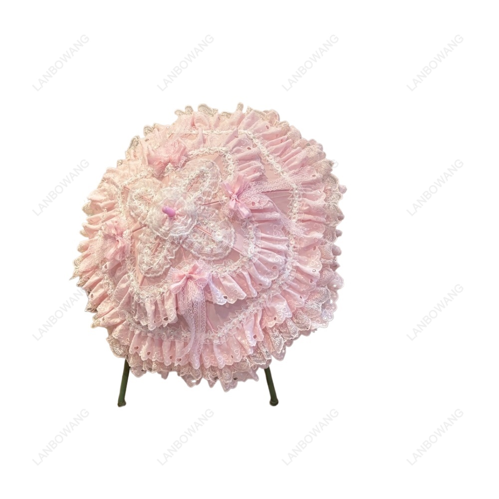 Photography Umbrella - Handgemaakte roze bloemenhart kant parasol mini