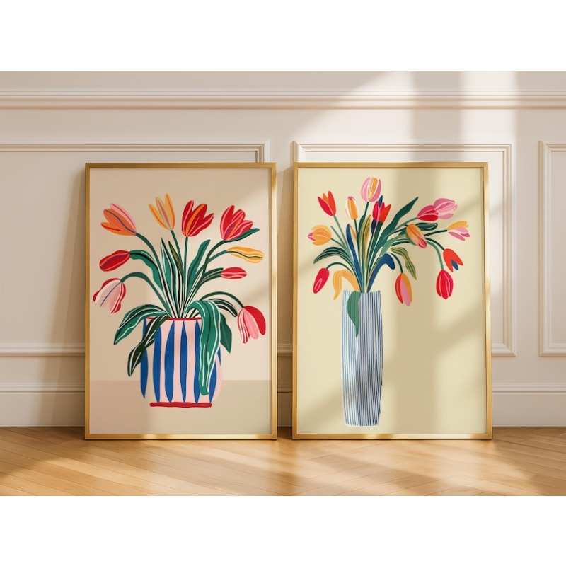Photography Design - 2 stuks tulpbloemen canvas kunst aan