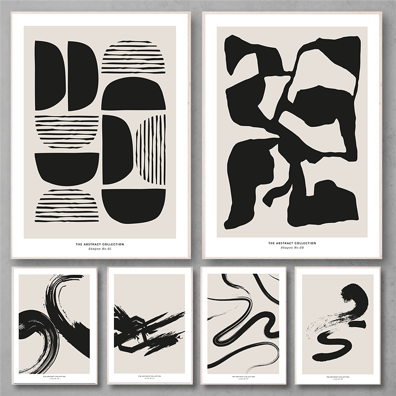 Photography Design - Minimalistische verfstreken abstracte muurkunst print zwarte